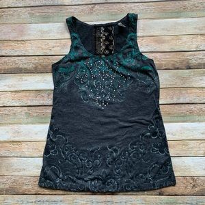 Vanity gray and multicolor lace tank top